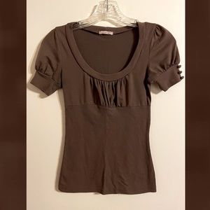 3/$15 Brown Scoop Neck Shirt with Button Detail